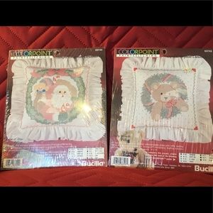 2 Bucilla Colorpoint Paintstitching CHRISTMAS PILLOWS #63744 #63743 Santa Teddy